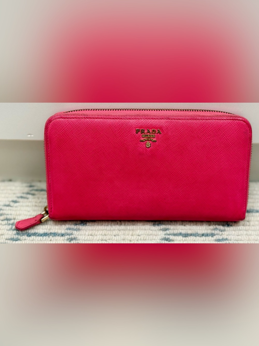 PRADA Y2K Barbiecore Hot Pink Saffiano Leather Zip Wallet/Clutch - Fits IPhone